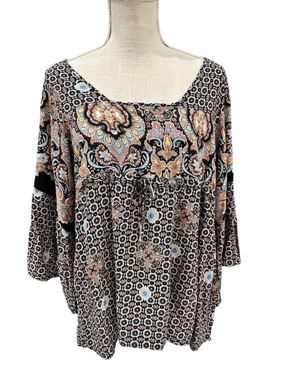 Haute Project Womens Bohemian Paisley Geometric Print Blouse/Bell Sleeves XL